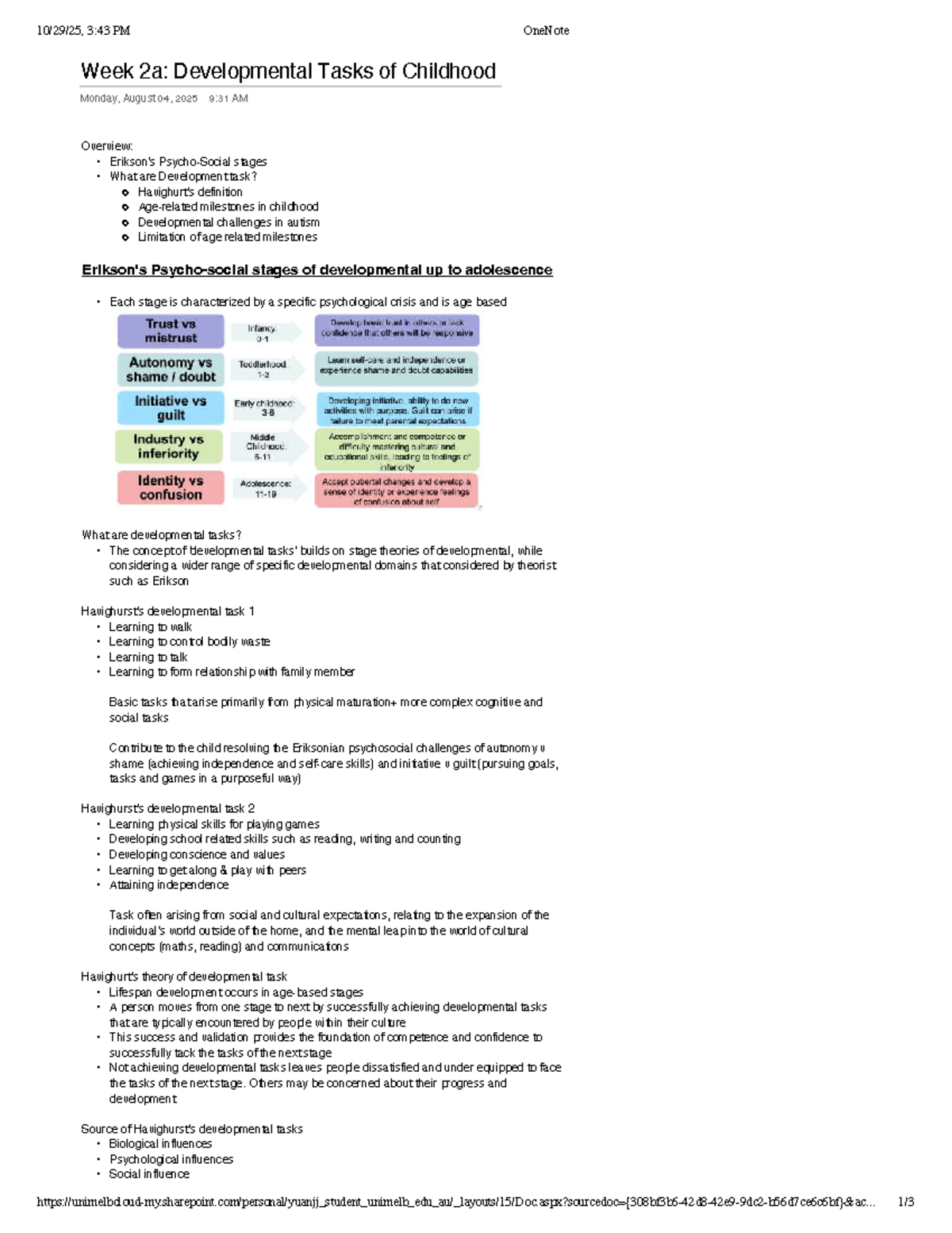 Week 2a: Developmental Tasks of Childhood Overview and Challenges - Studocu