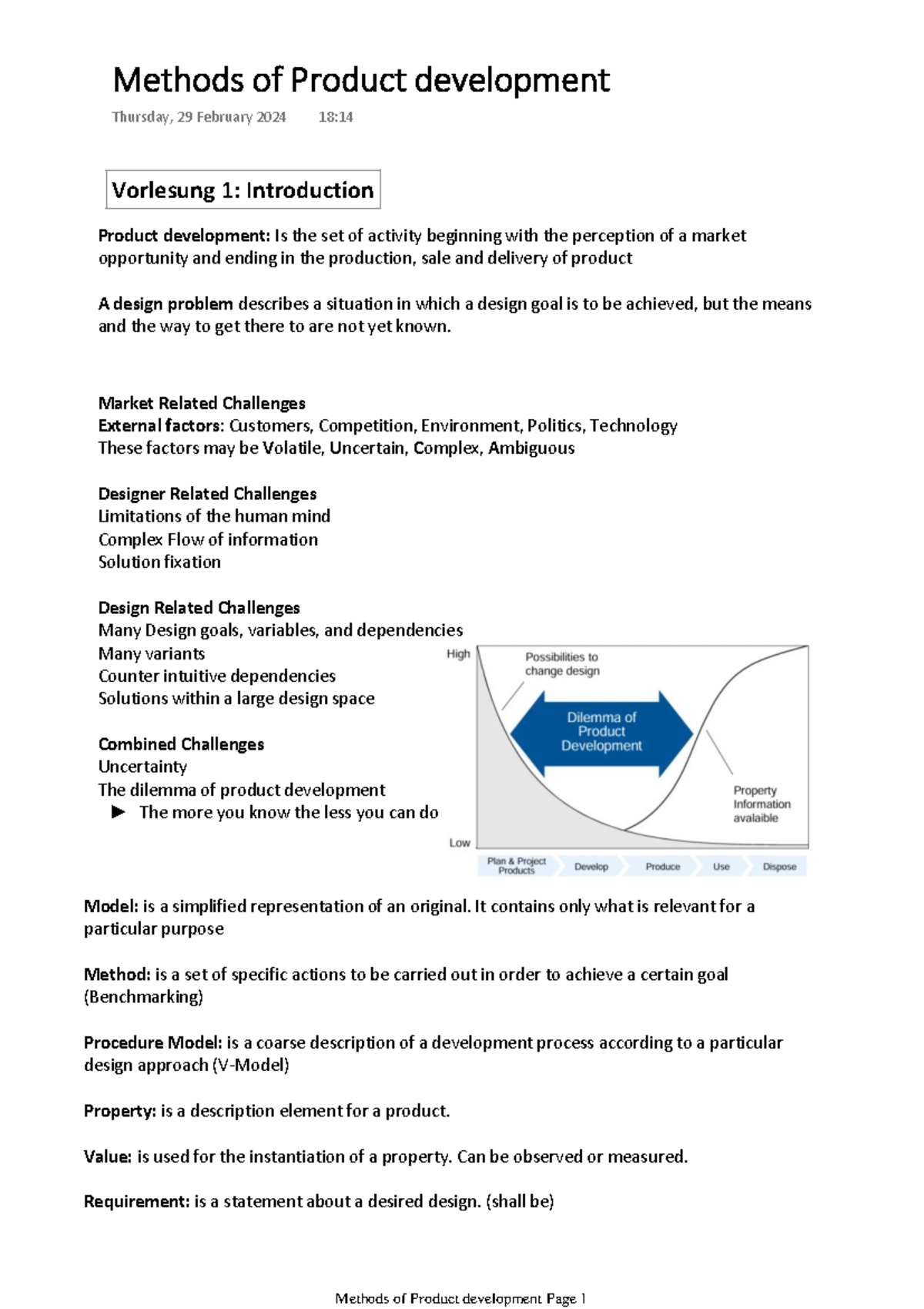 Zusammenfassung - Methoden der Produktentwicklung - WS23/24 - Document Preview