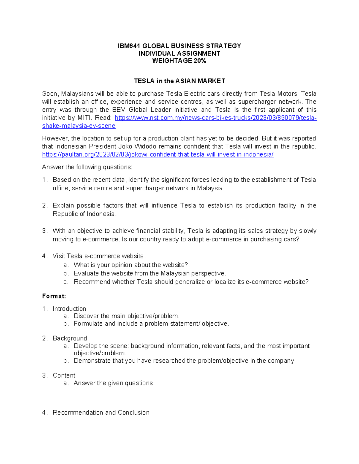 IBM641 Individual Assignment: Tesla's Strategy in the Asian Market ...