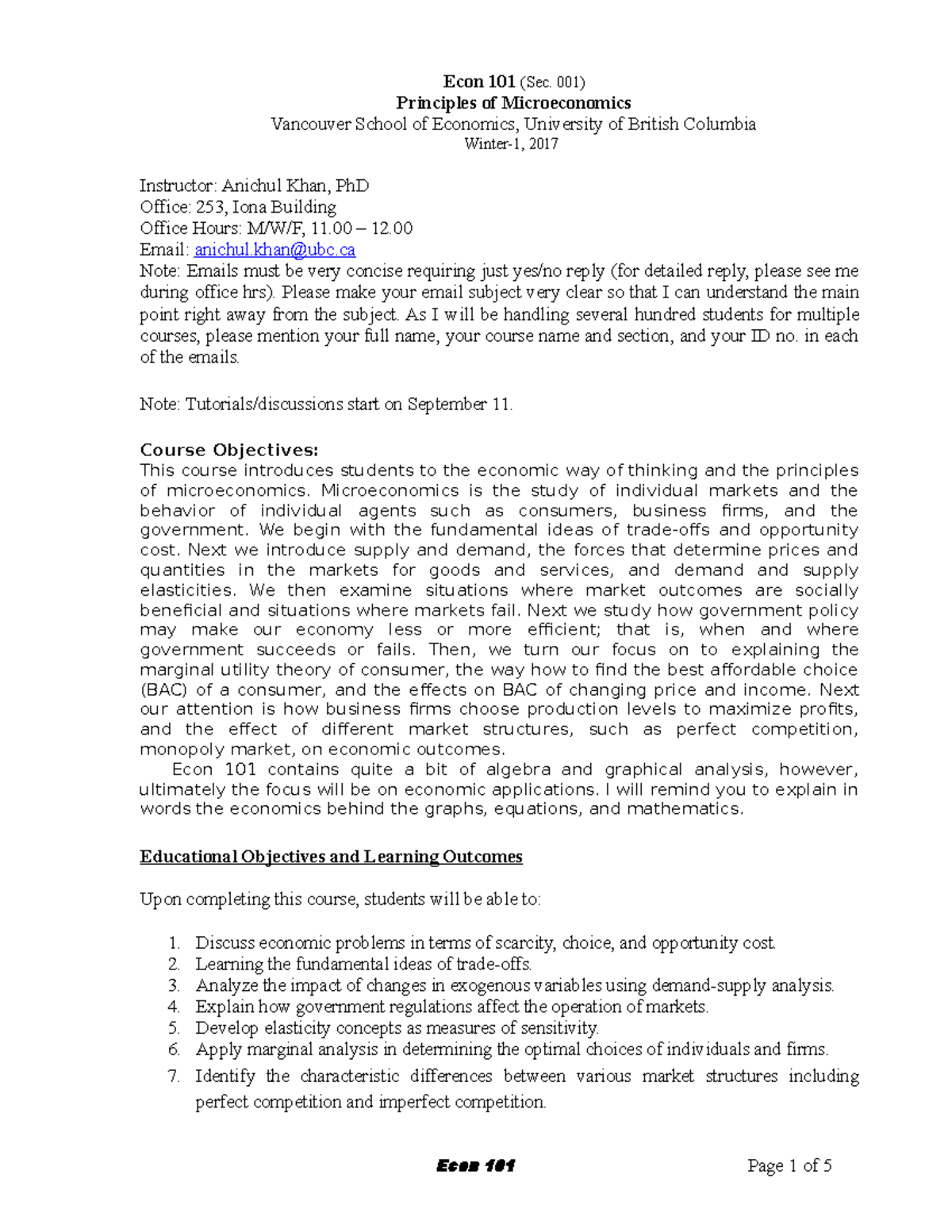 Econ 101 Syllabus - Principles of Microeconomics Winter-1 2017 UBC ...