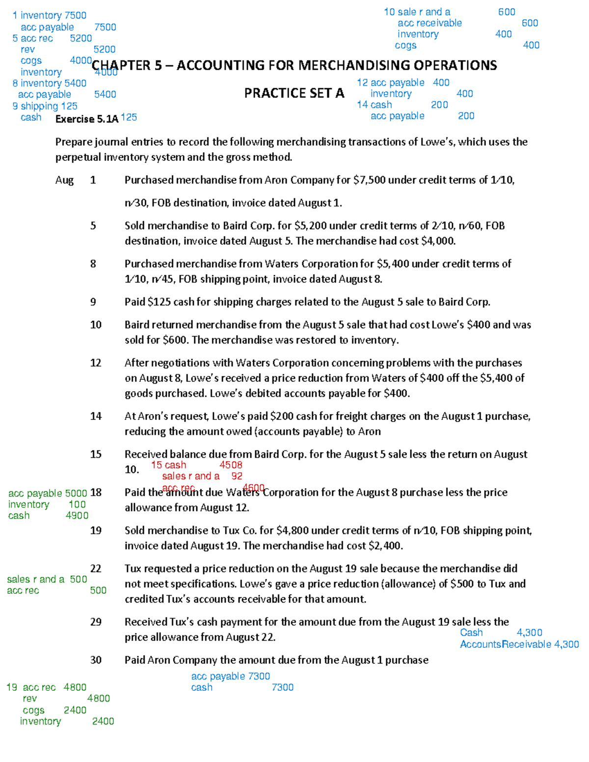 Practice Set A session 5 - CHAPTER 5 – ACCOUNTING FOR MERCHANDISING ...