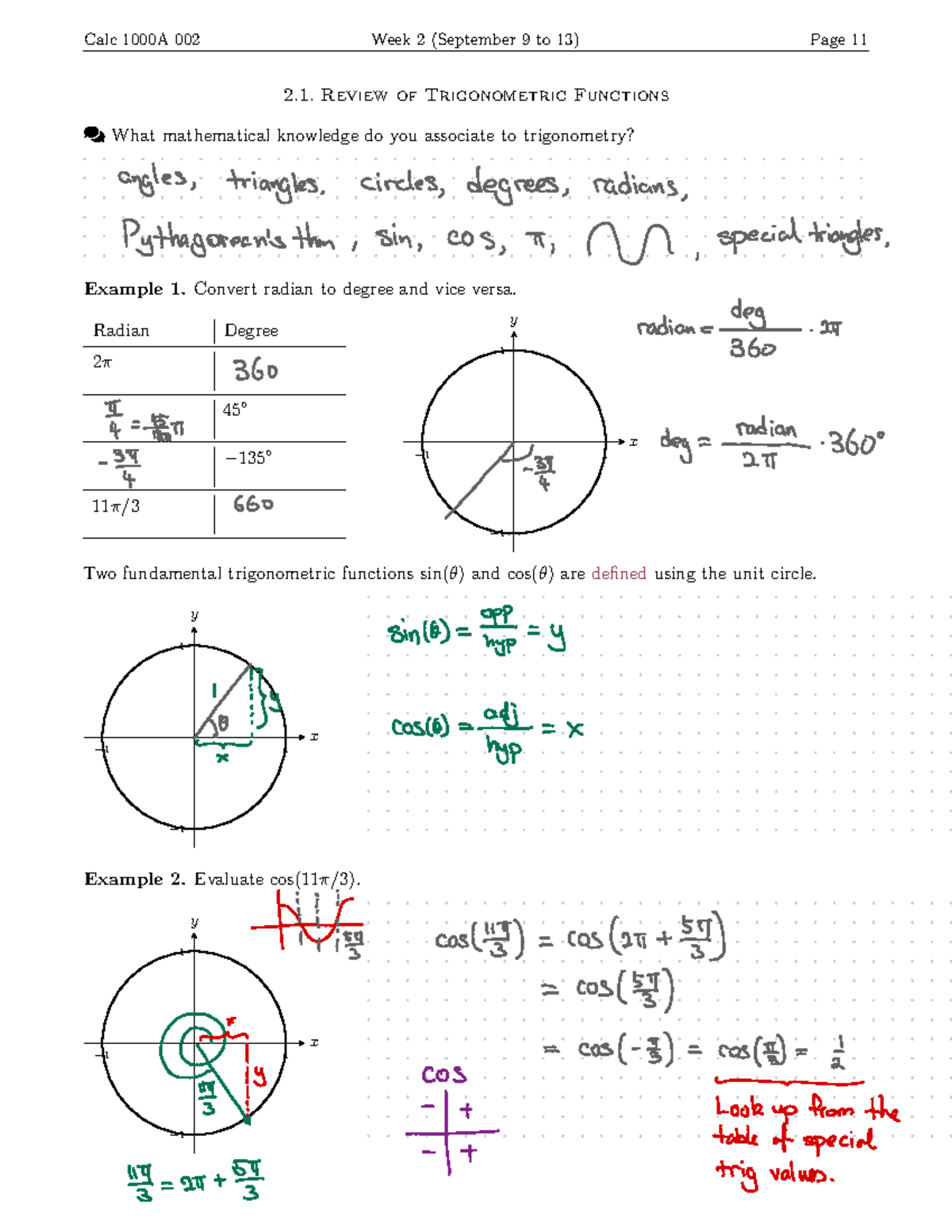 Calculus 1000A 002 Week 2 Lecture Notes: Functions and Inverses - Calc ...