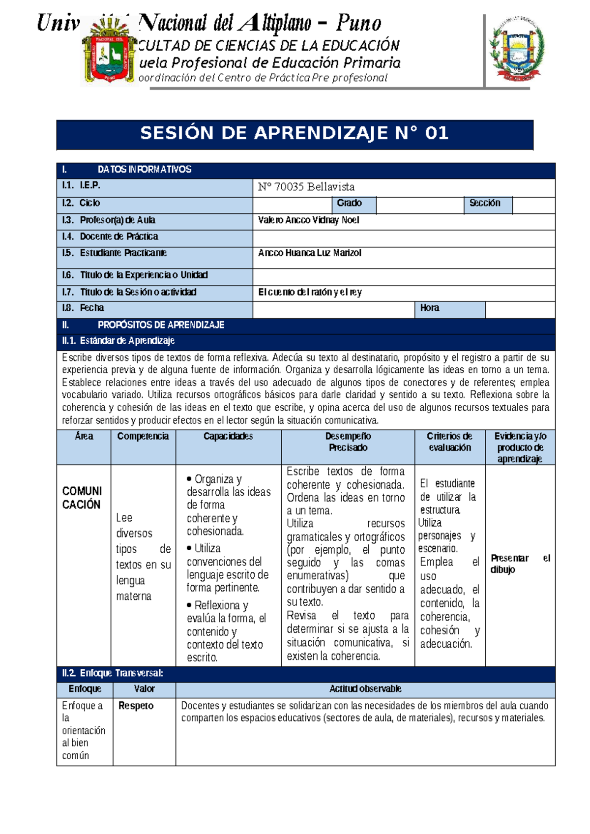 Sesión de Aprendizaje: El Cuento del Ratón y el Rey - I.E.P. 70035 ...