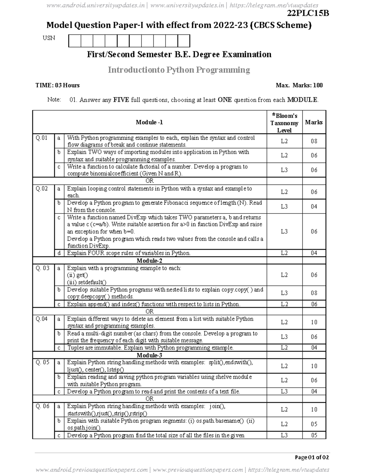 22PLC15B Python Programming Model Questions & Notes - Studocu
