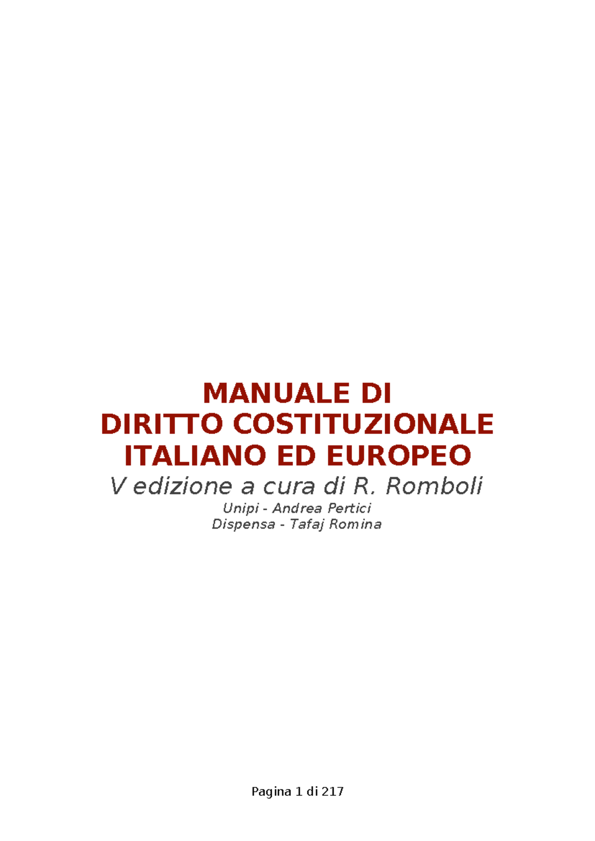 Riassunti del Manuale di Diritto Costituzionale Italiano ed Europeo - V Edizione - Document Preview