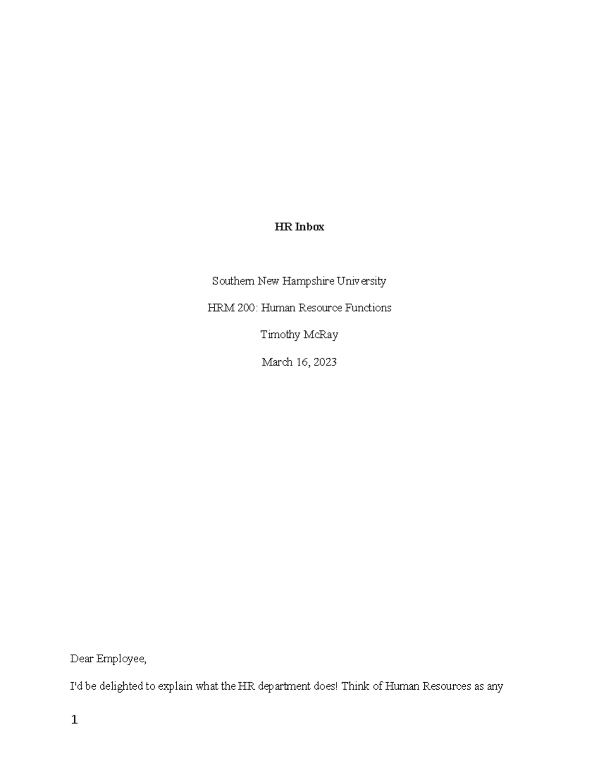 HRM 200 HR Inbox 1 23 - HR Inbox Southern New Hampshire University HRM ...
