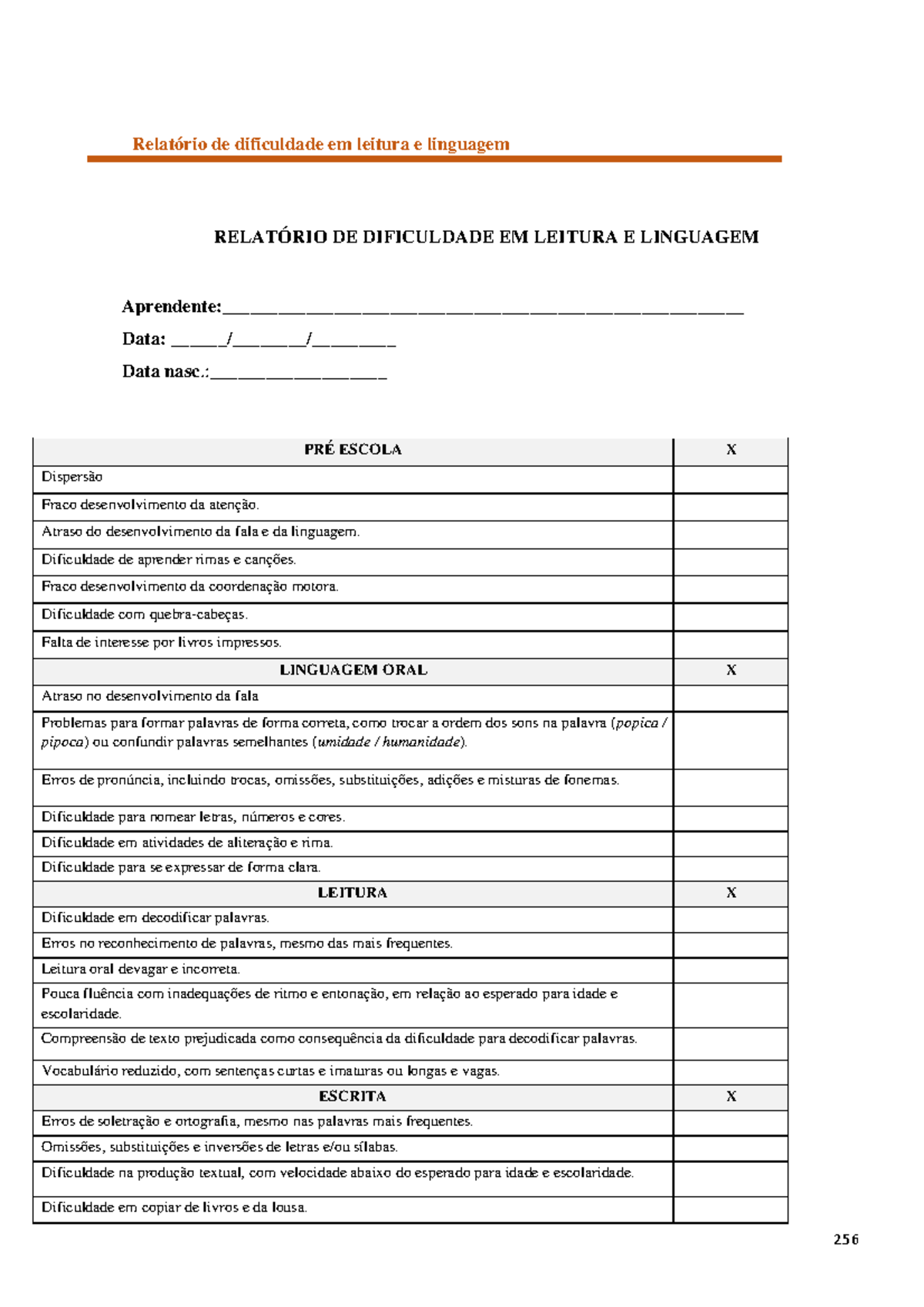 Relatório de Dificuldades em Leitura e Linguagem - Educação Infantil ...