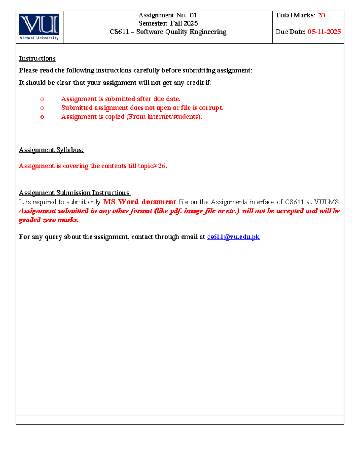 CS611 Fall 2025 Assignment 01 Guidelines and Submission Instructions ...