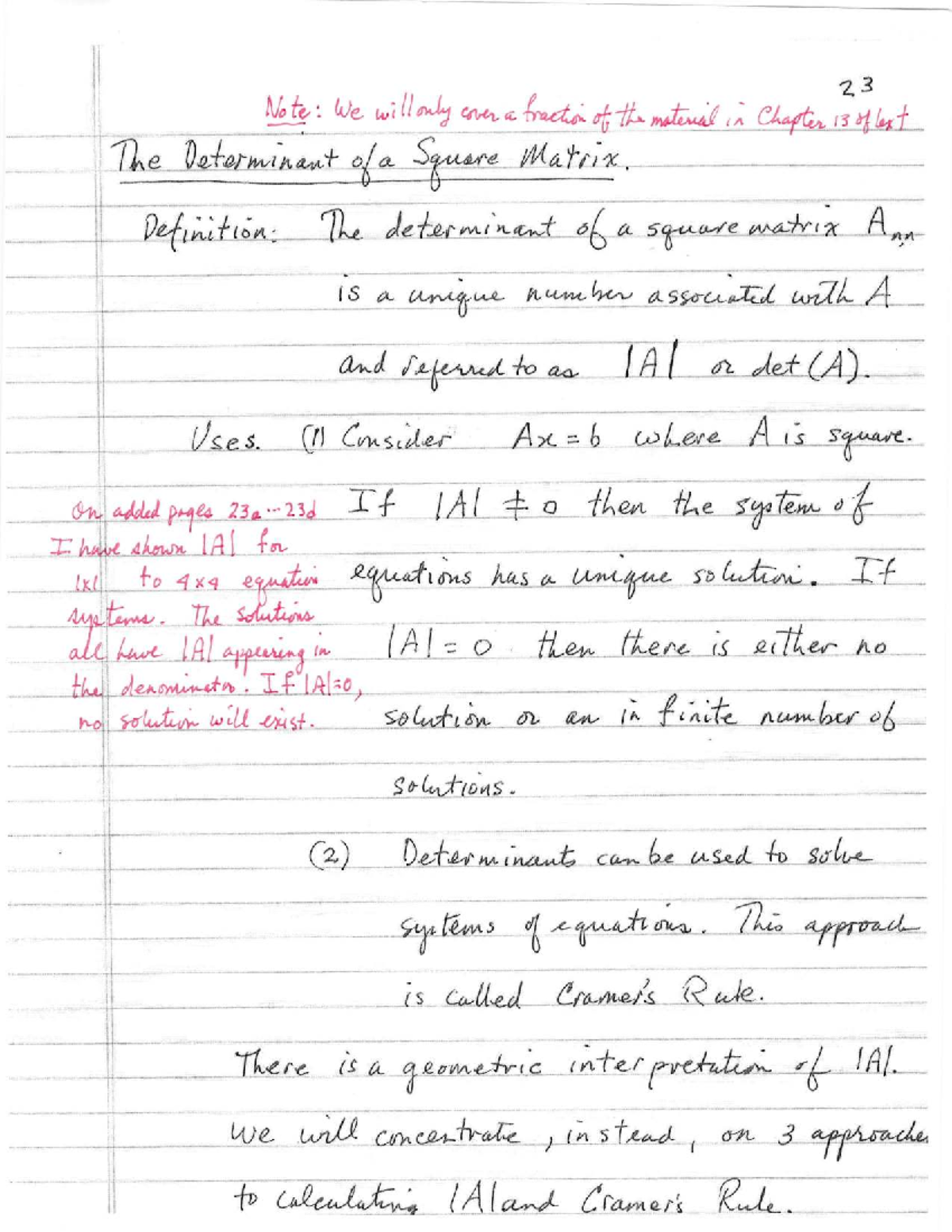 Linear Algebra Notes: Determinants and Inverse Matrices (3R) - Studocu