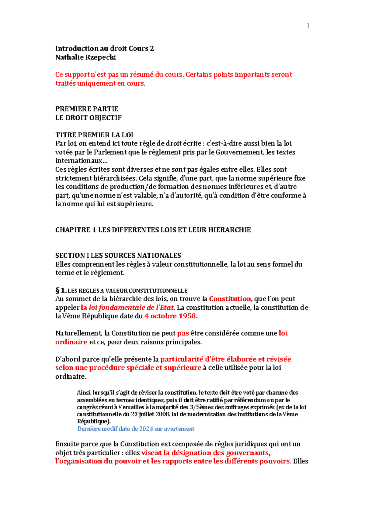Introduction au Droit - Cours 2: La Loi et Sa Hiérarchie - Studocu