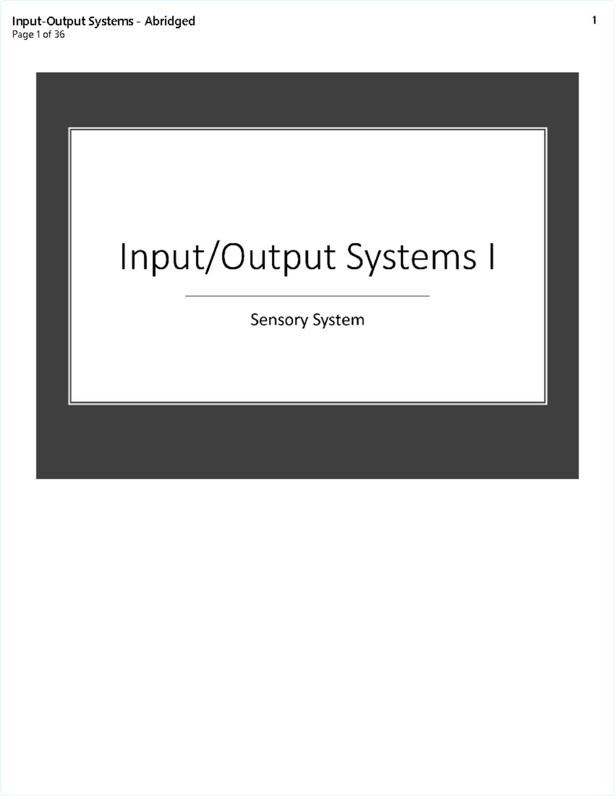 Input & Output Systems: Abridged Notes for Study - Studocu