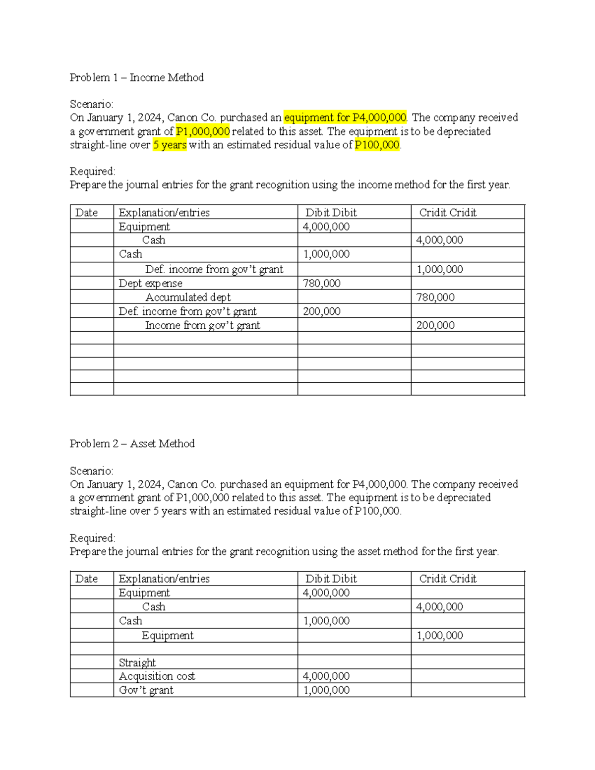Journal Entries for Grant Recognition - Income Method (2024) - Studocu