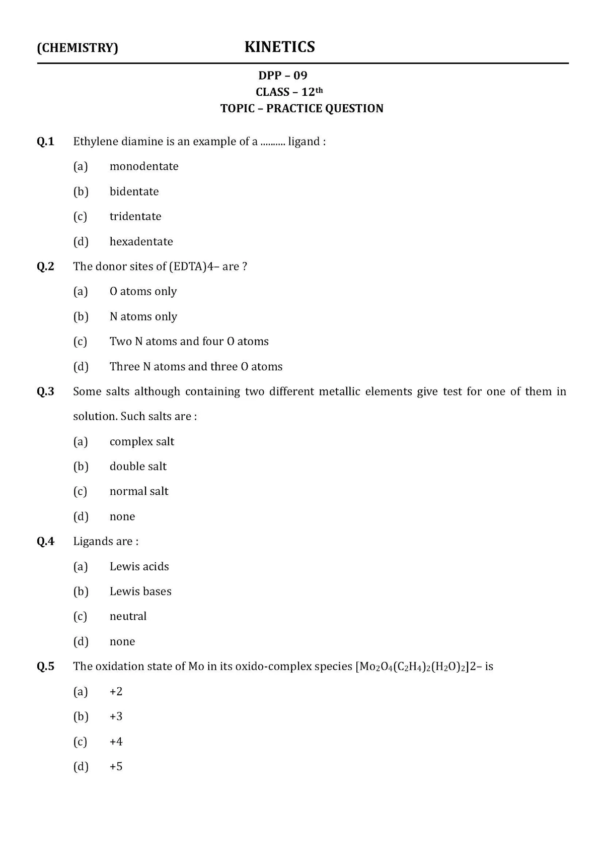 DPP 01 - Class 12 Chemistry Chemical Kinetics Practice Questions - Studocu