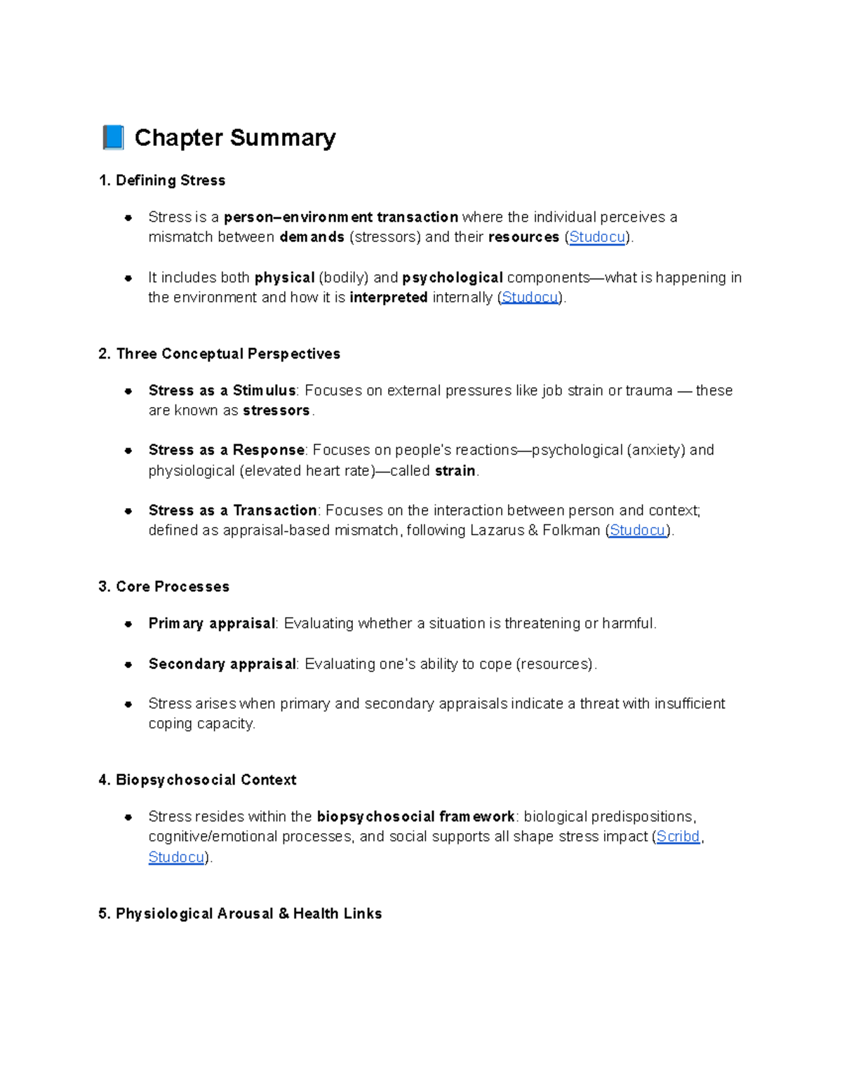 Chapter 3 Study Notes: Understanding Stress and Coping Mechanisms - Studocu