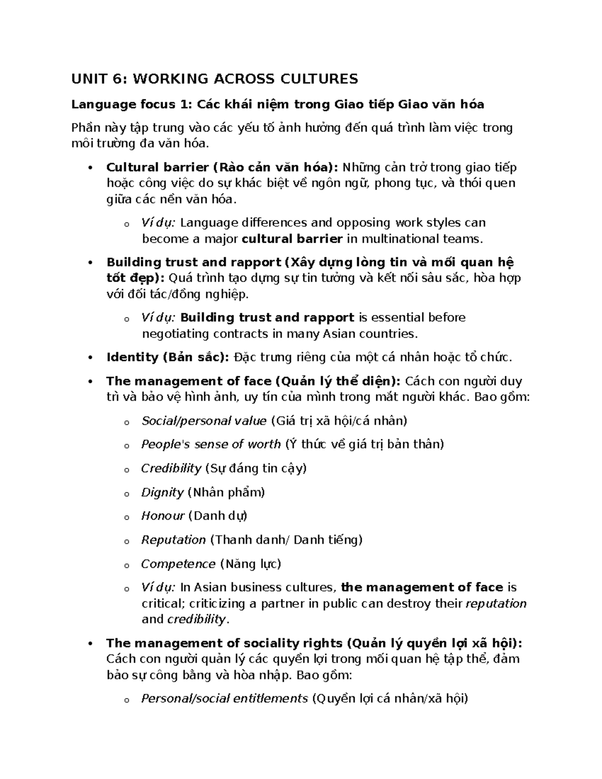 UNIT 6: WORKING ACROSS CULTURES - Key Concepts and Language Focus - Studocu