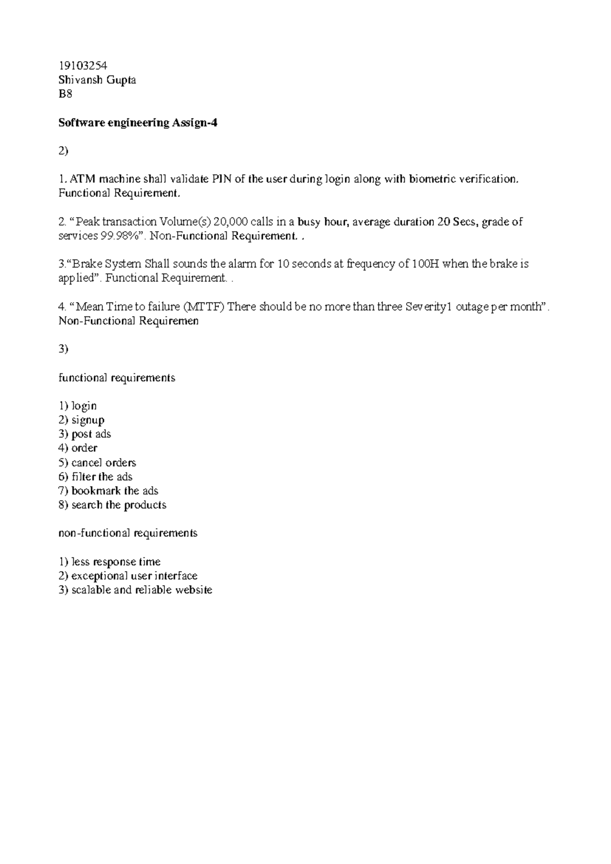 19103254 Software Engineering Assignment 4: Requirements Analysis - Studocu