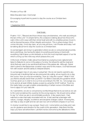 Bible studies - 10 - Further Education and Training - Studocu