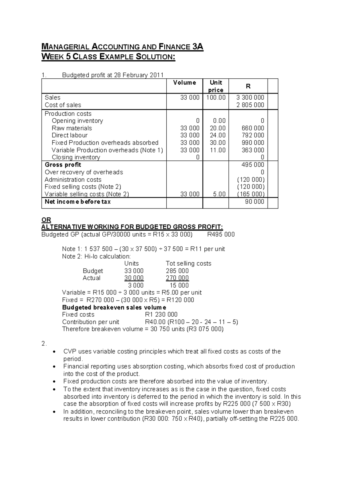 ACCT331 Week 5 Managerial Accounting Example Solution - Studocu