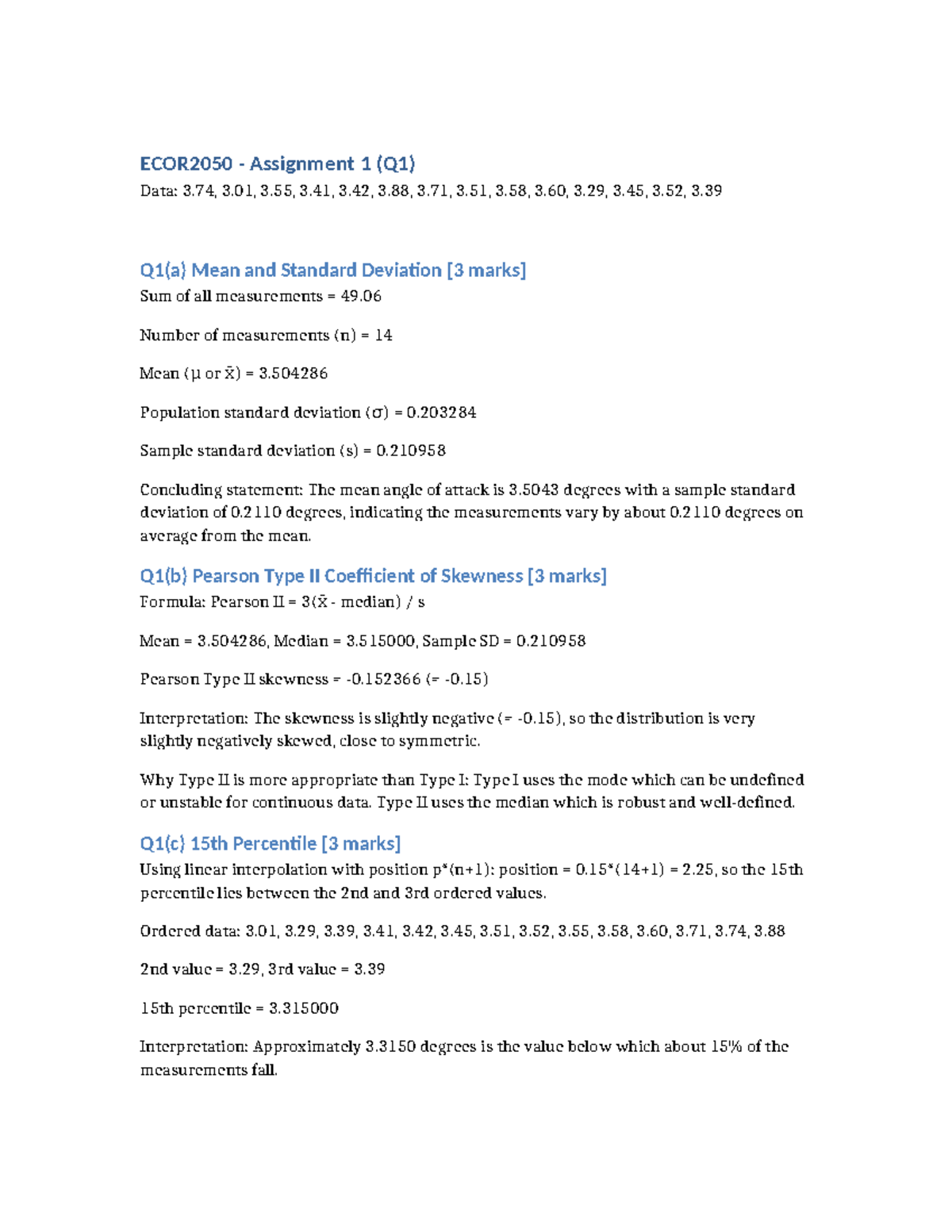 ECOR2050 Assignment 1: Statistical Analysis & Interpretation - Studocu