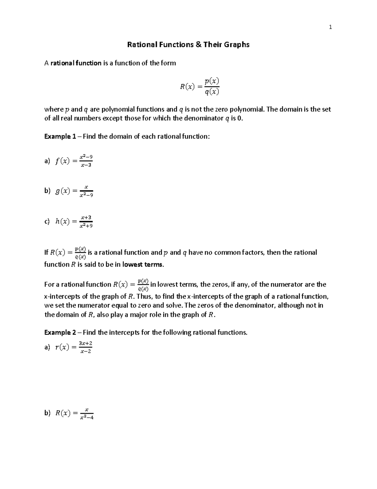Rational Functions (MATH101): Analysis, Graphs & Asymptotes - Studocu