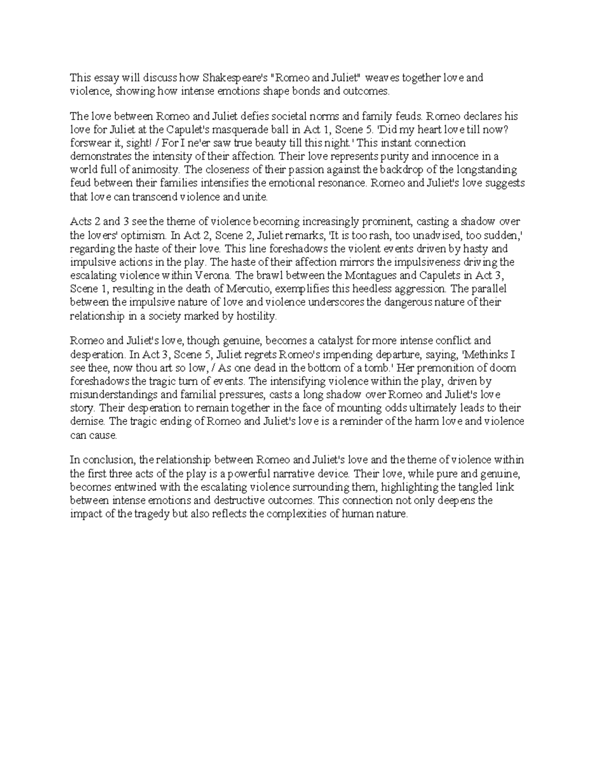 ENG 201: Essay on Love and Violence in Romeo and Juliet - Studocu