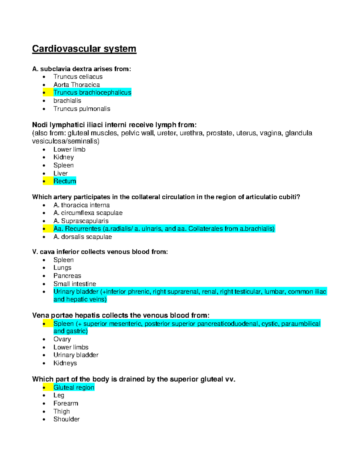 Cardiovascular System - Questions for Exam Preparation (Course Code ...