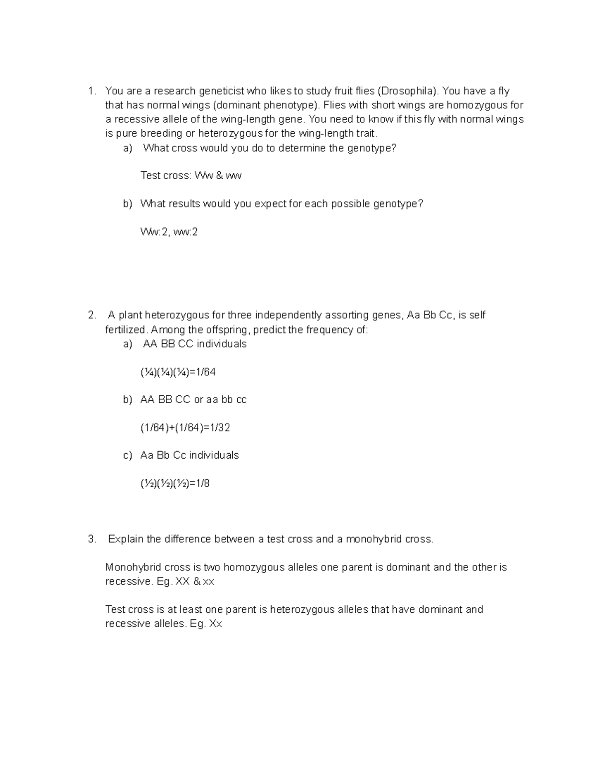Problem Set - Genetic calculation example - You are a research ...