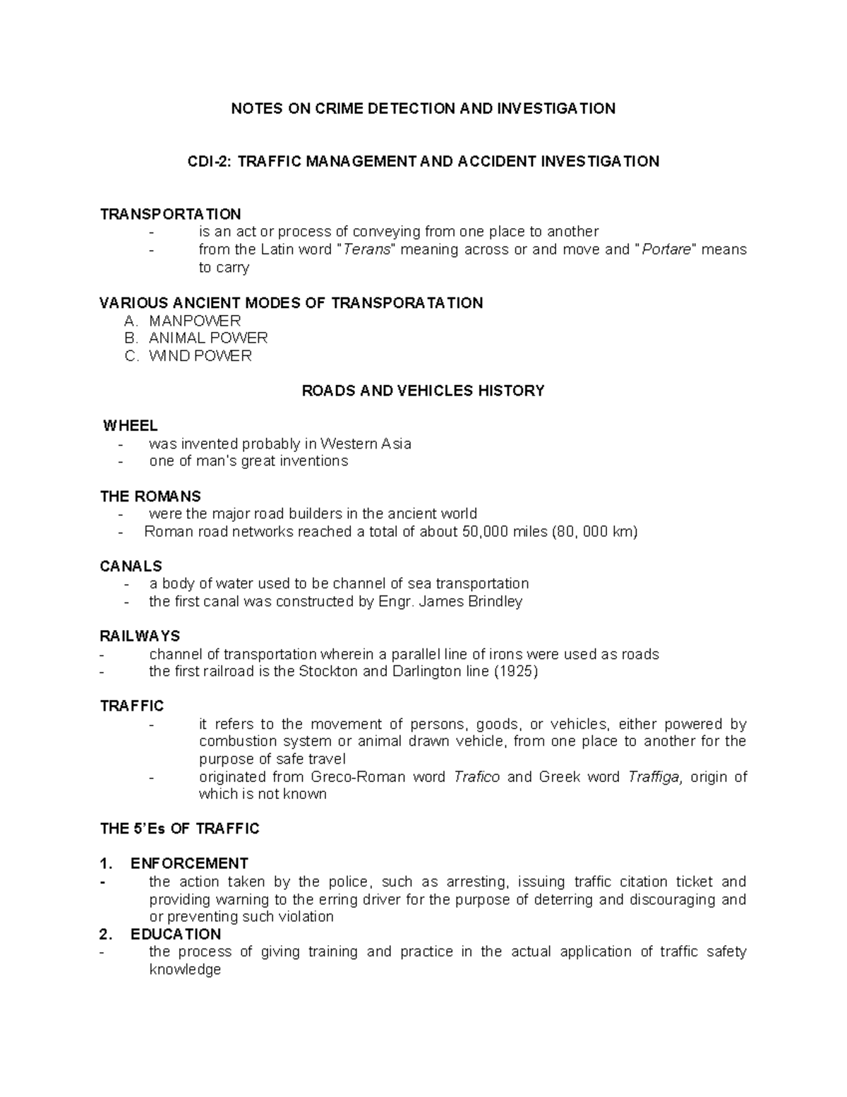 CDI 2: Traffic Management & Accident Investigation Notes - Studocu