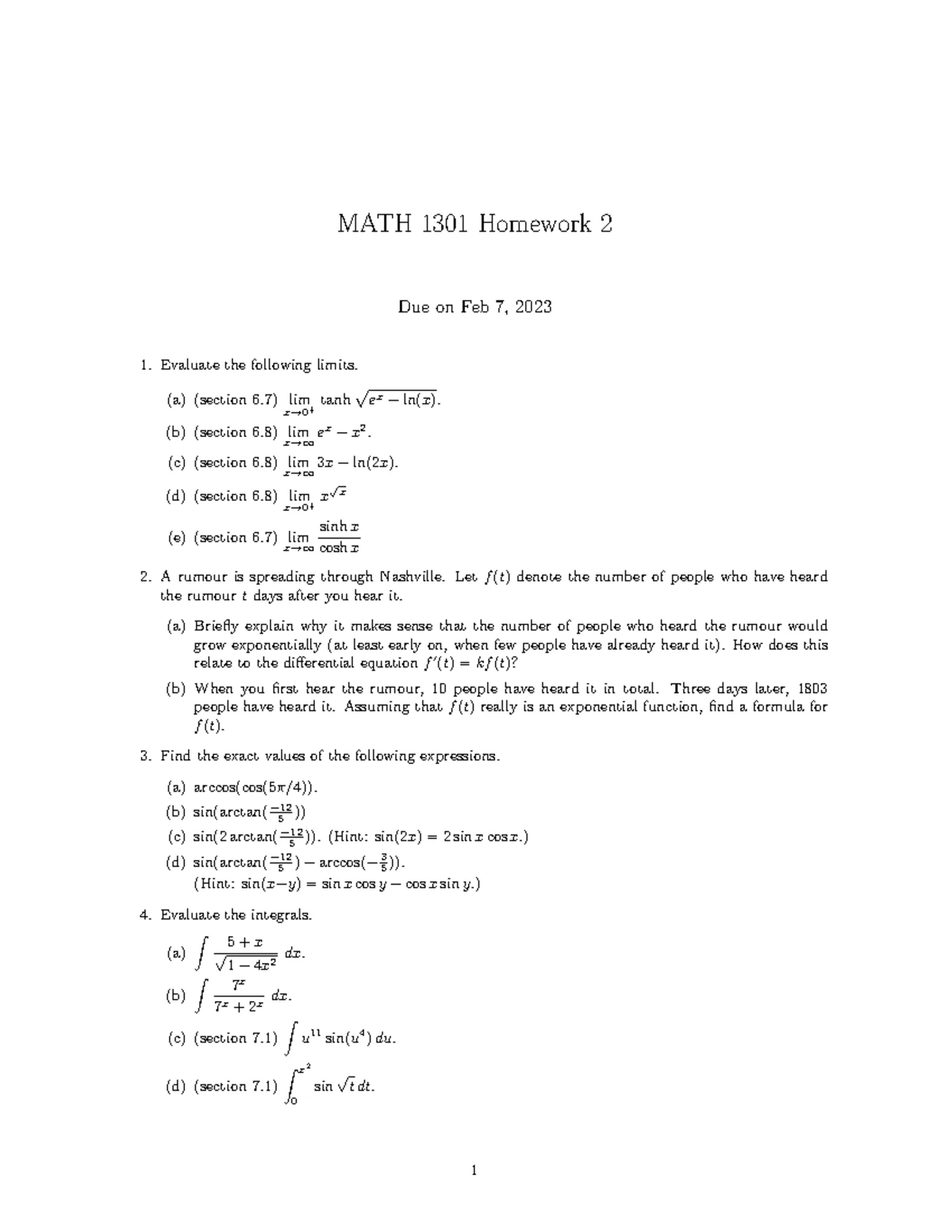 MATH 1301 Sp24 Final Exam Homework 1 Solutions and Guidelines - Studocu