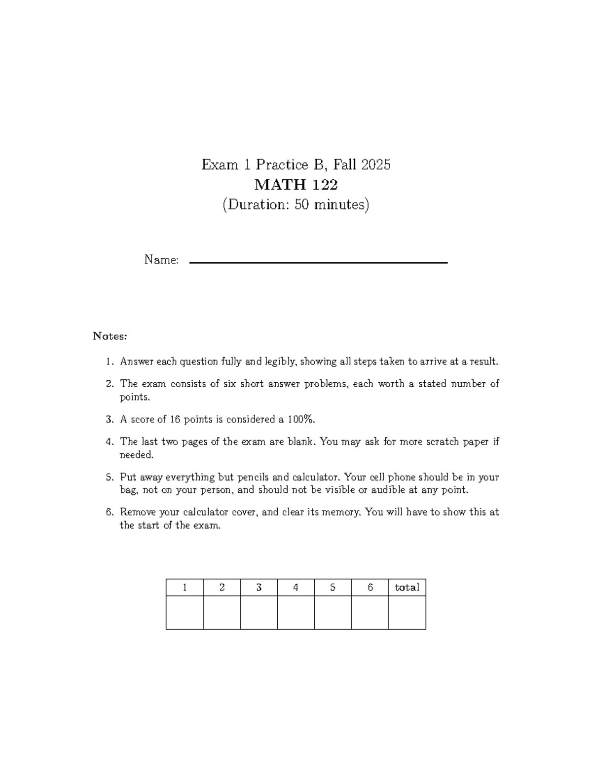 F25 MATH 122 Exam 1 Practice B - Comprehensive Review Notes - Studocu
