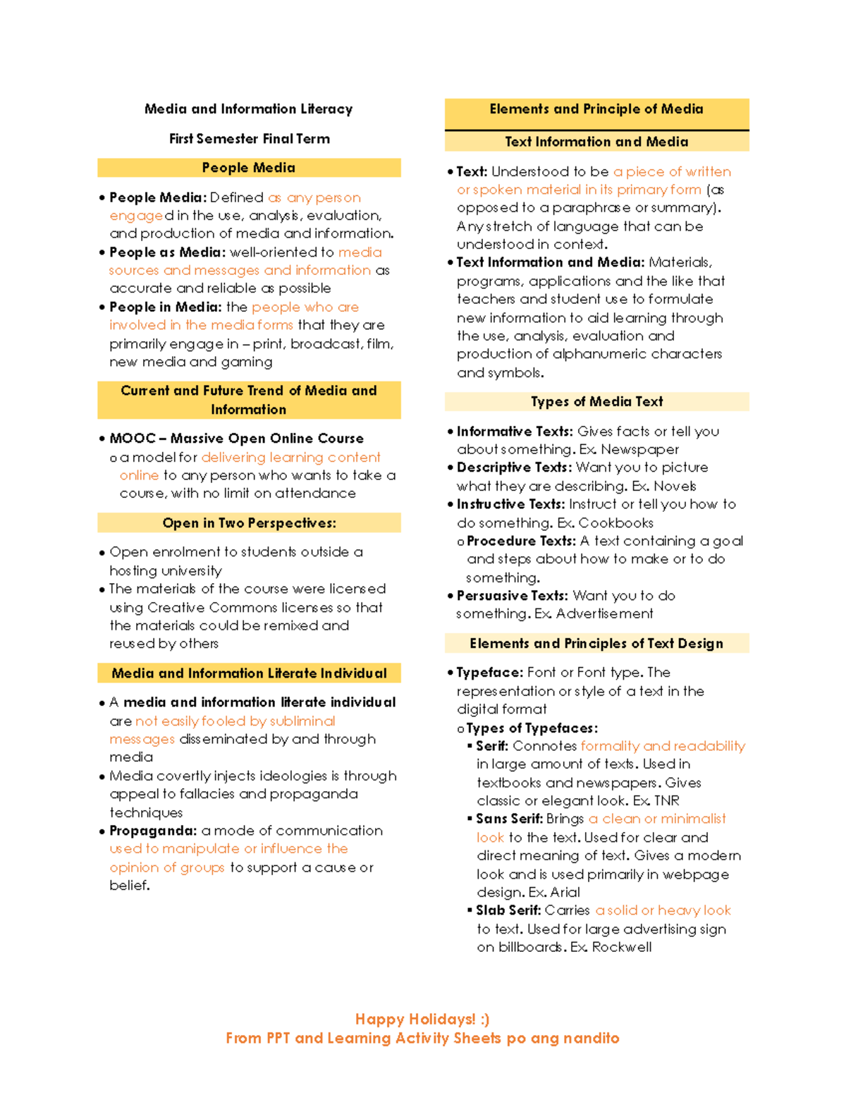 MIL 101: Media and Information Literacy Final Exam Notes - Studocu