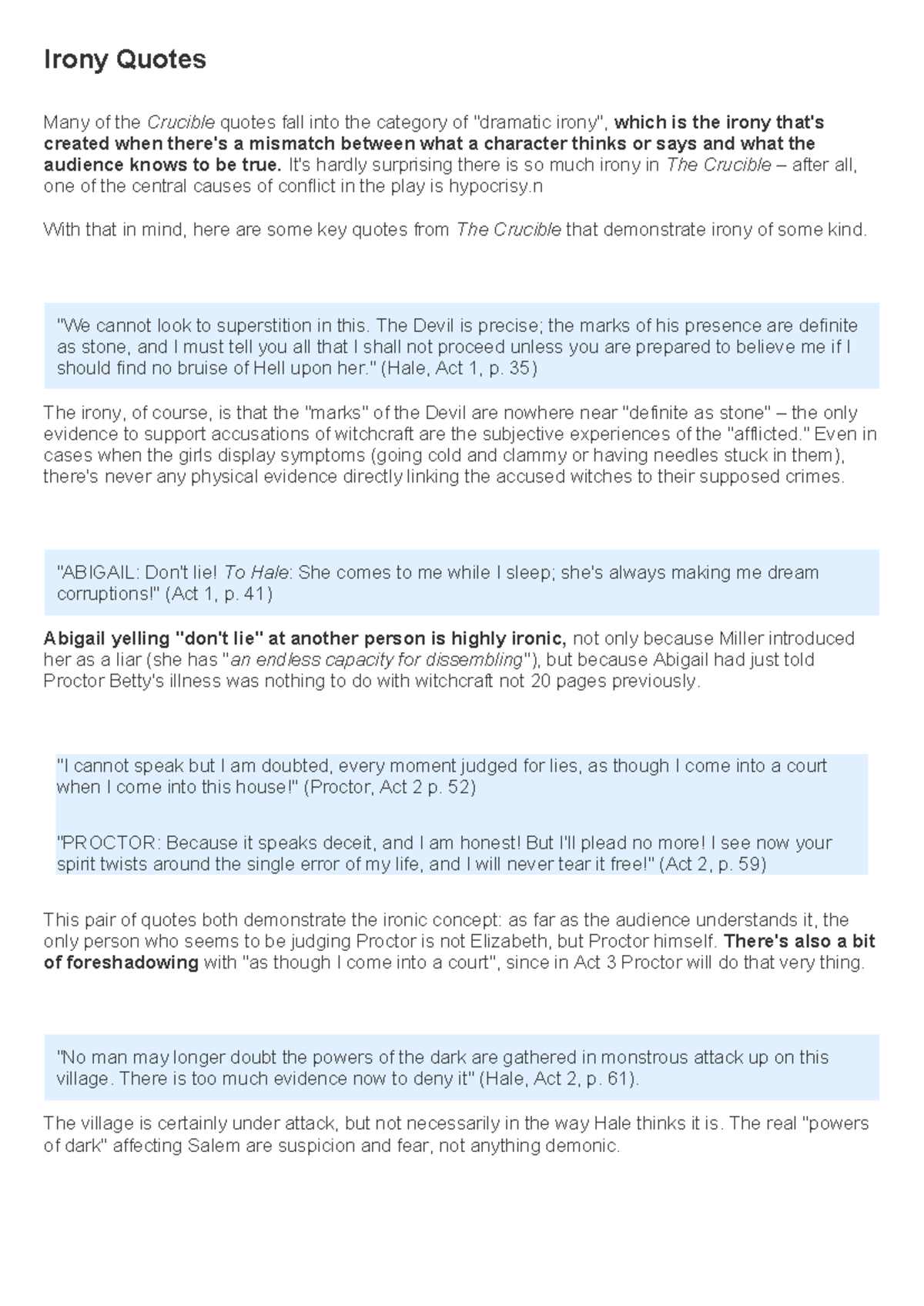 Quotes & Analysis for English Exam Prep: The Crucible (ENG 101) - Studocu