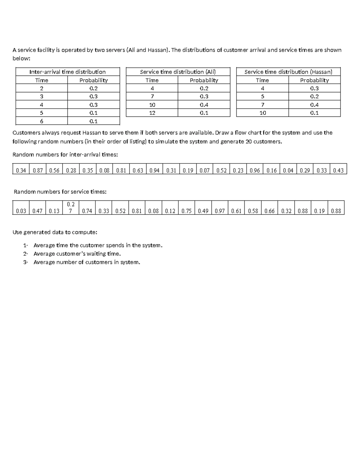 Simulation Exercises: Single Server System and Equipment Repair ...