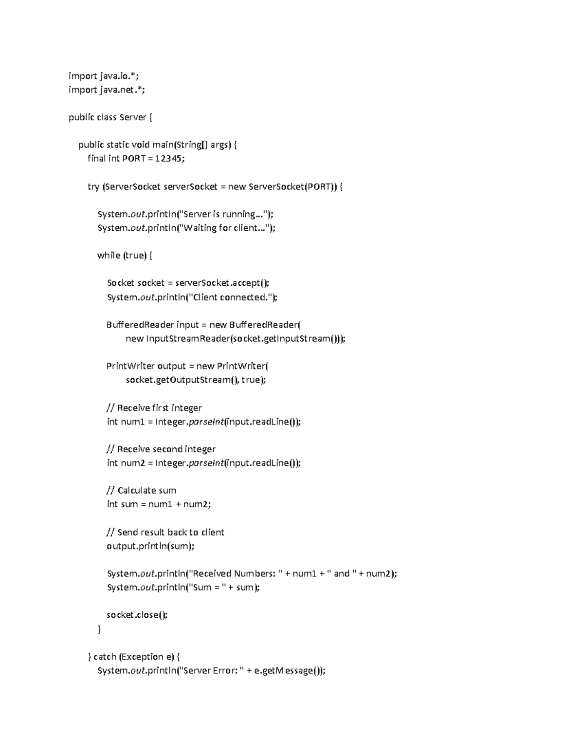Java Assignment 2: Client-Server Socket Communication Code - Studocu