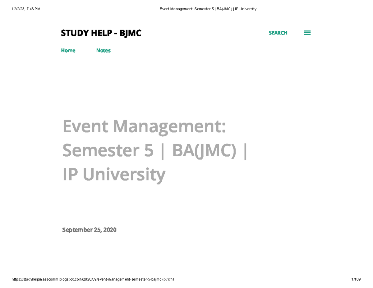 690248751 Event Management Study Notes for BA JMC Semester 5 - Studocu