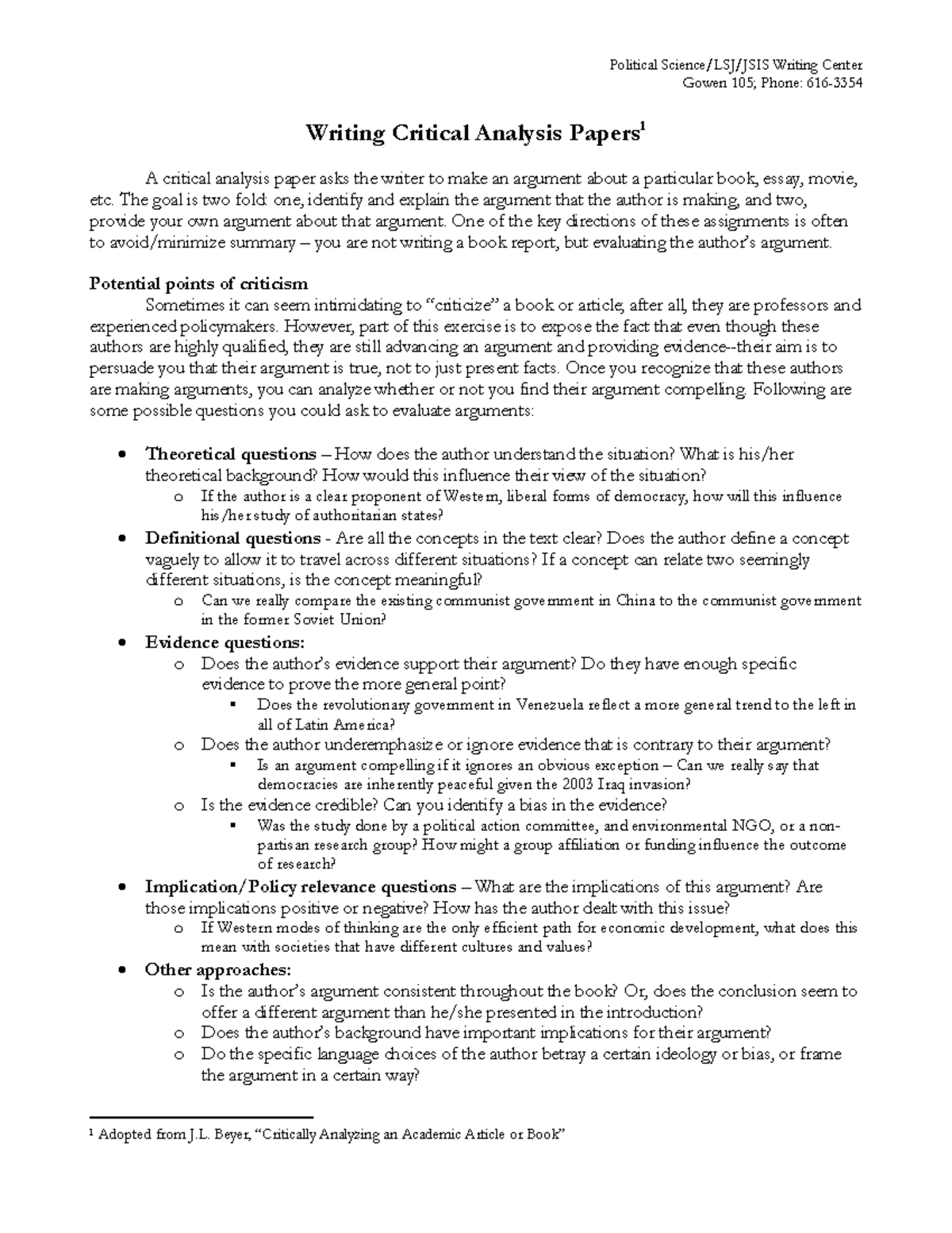 GUIDE TO WRITING A CRITICAL ANALYSIS PAPER (POL SCI/JSIS) - Studocu