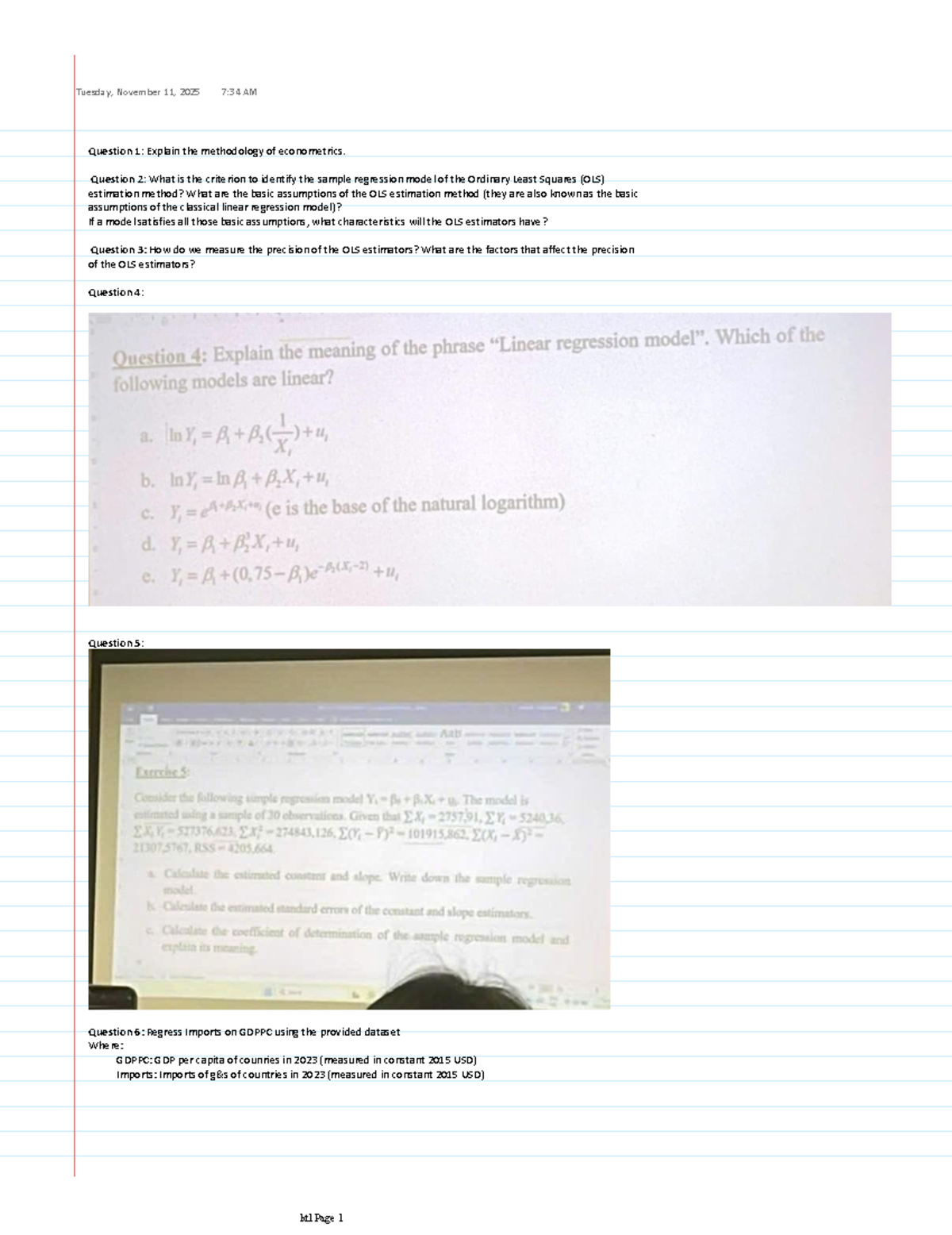Econometrics Methodology & OLS Estimation - ECON 101 Final Exam - Studocu