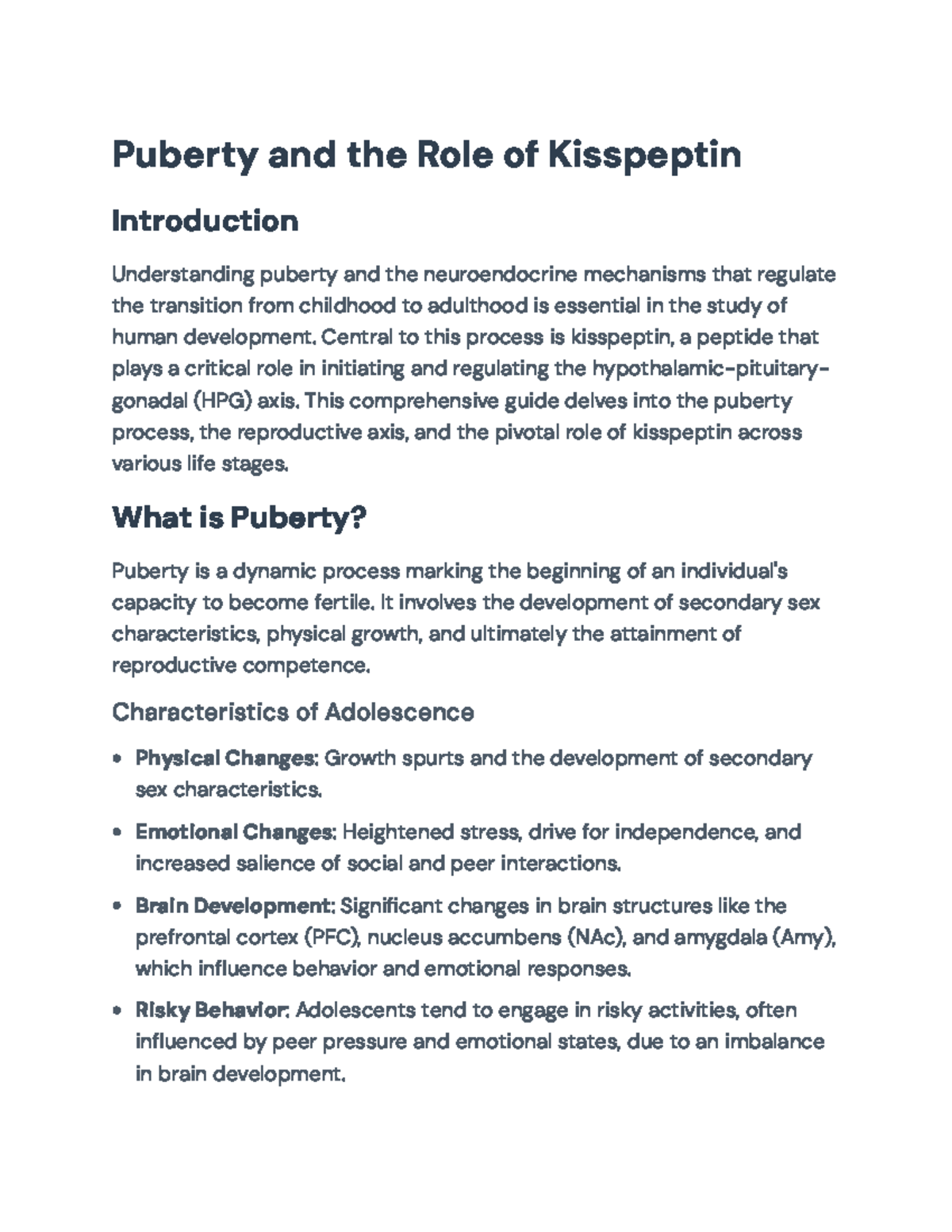 Understanding Puberty and the Role of Kisspeptin in HPG Axis Regulation ...