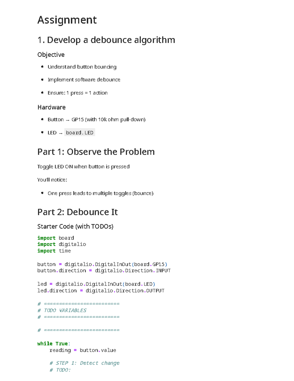 Assignment 1: Debounce Algorithm for Embedded C Programming - Studocu
