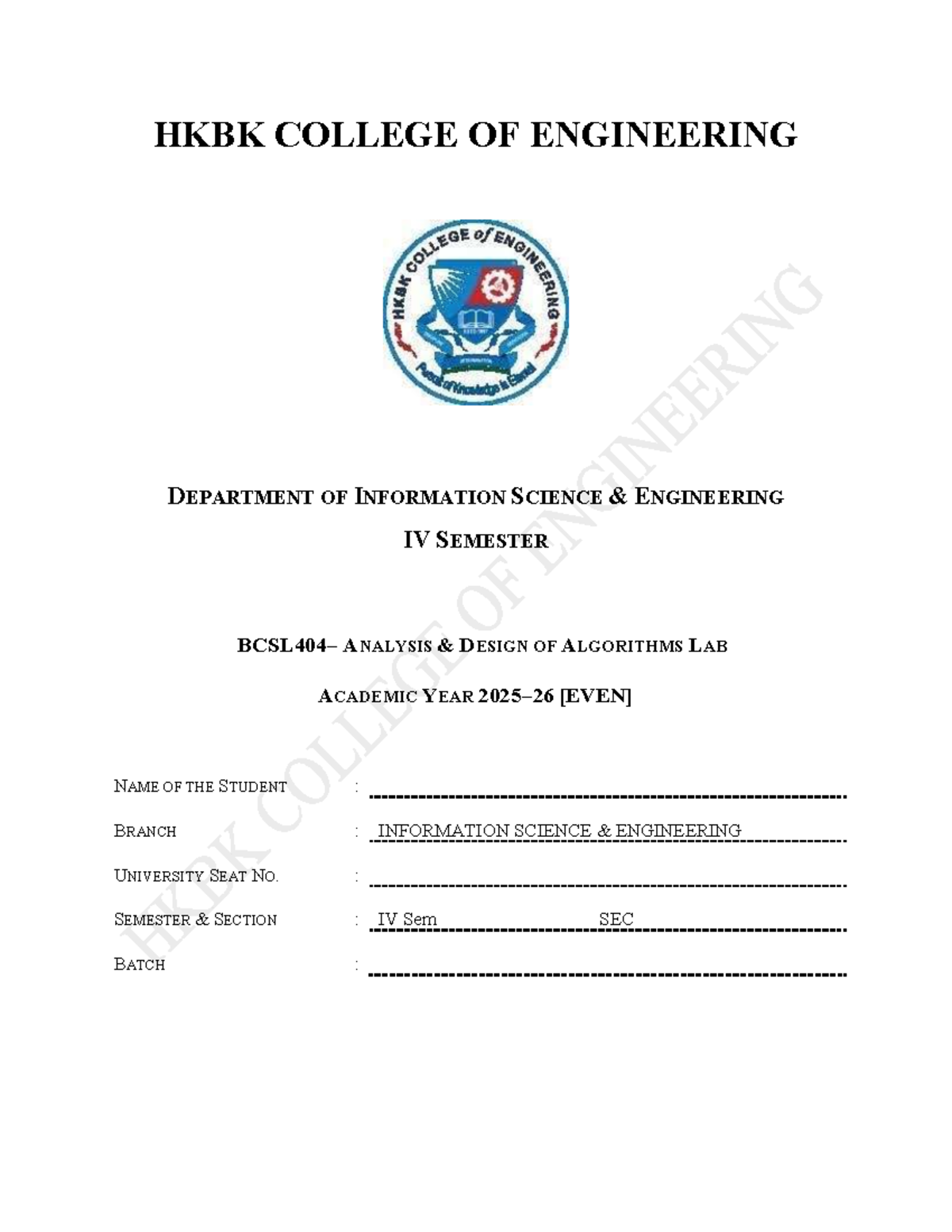 BCSL404 - Analysis and Design of Algorithms Lab Manual - Studocu