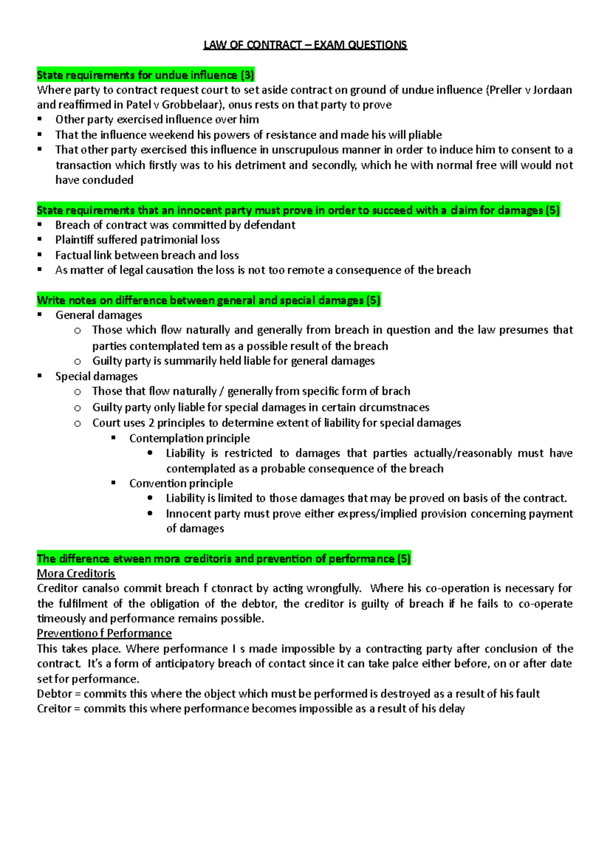 LAW 301 - Final Exam Notes on Contract Law Principles - Studocu