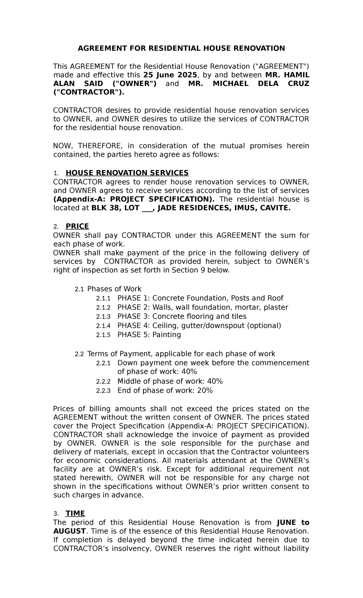 Image showcasing Residential House Renovation Agreement - HRS 2025 - Studocu