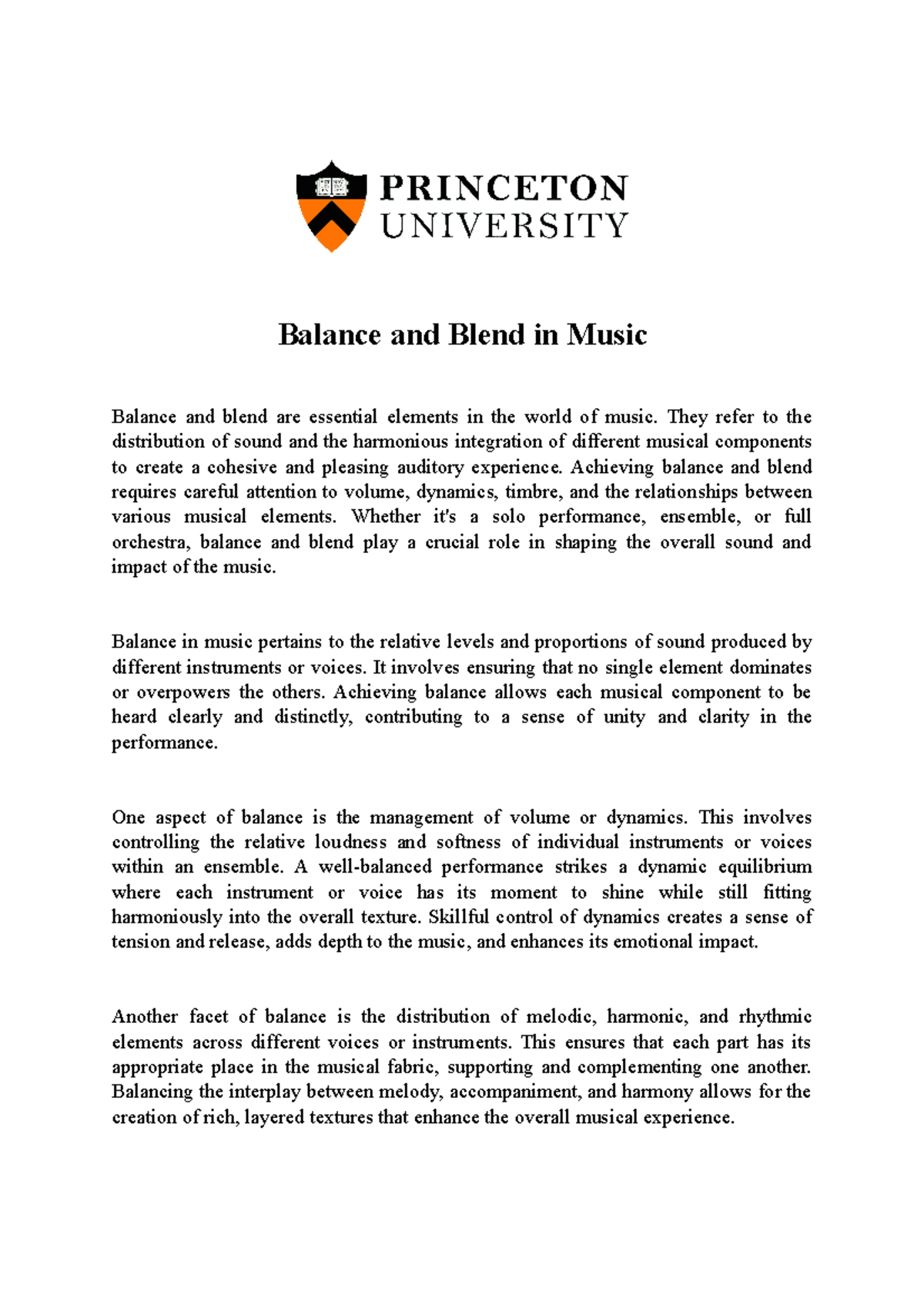 Balance and Blend: Key Elements in Music Performance - Studocu