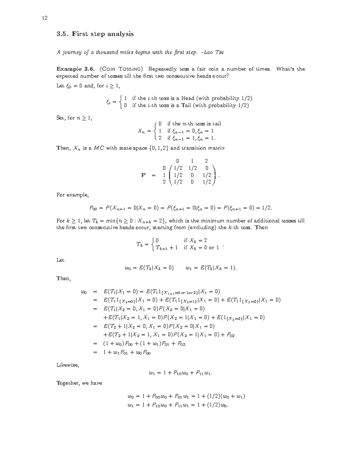 Title: CH3.5 - First Step Analysis: Coin Tossing & Markov Chains - Studocu