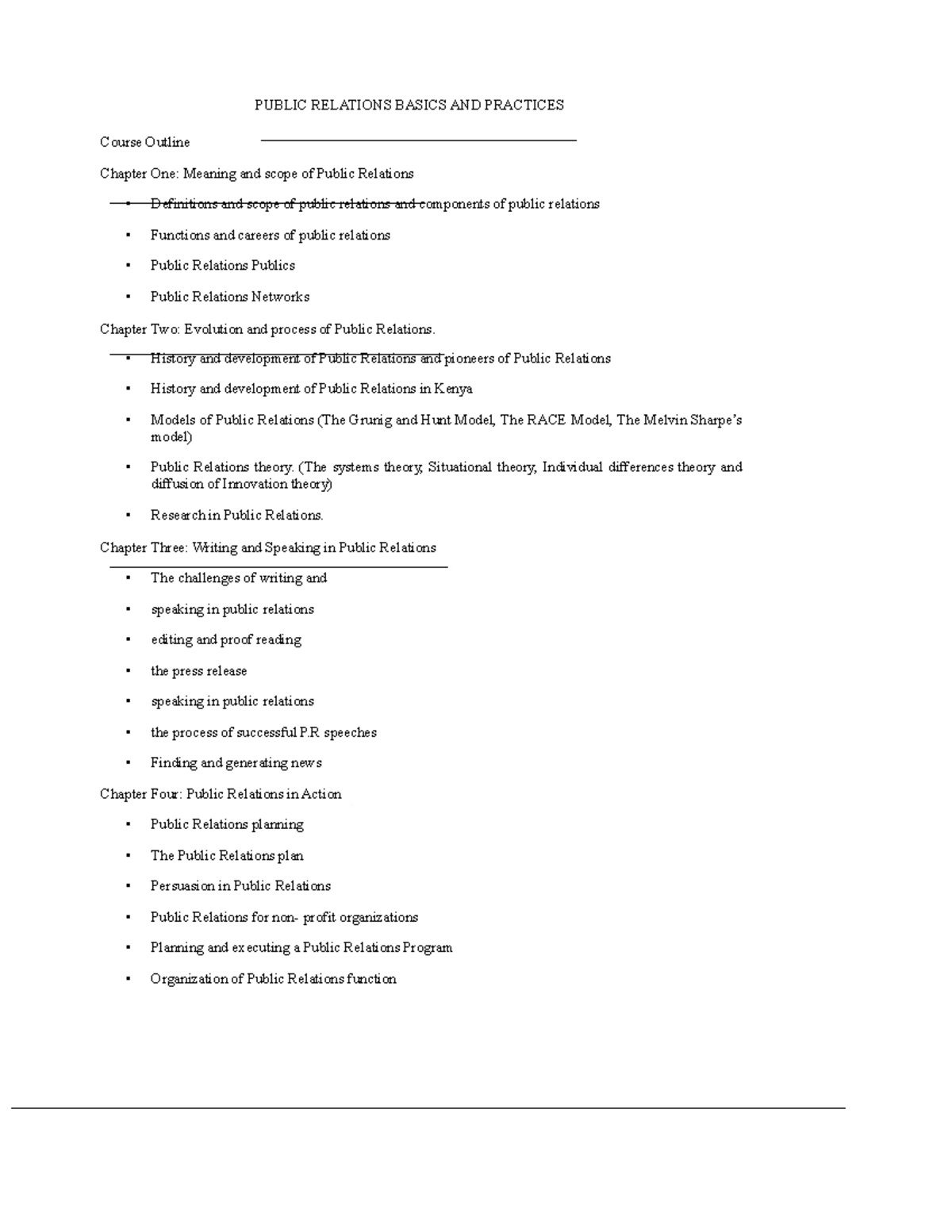 PR 101: Basics & Practices - Course Outline & Key Concepts - Studocu