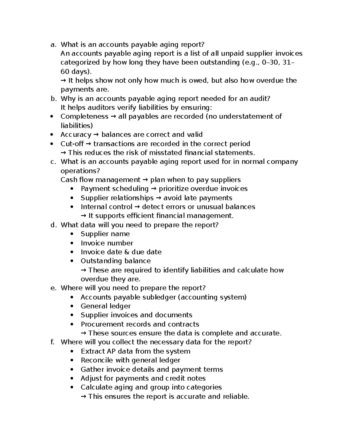 AP Aging Report: Importance, Preparation, and Usage for Audits - Studocu