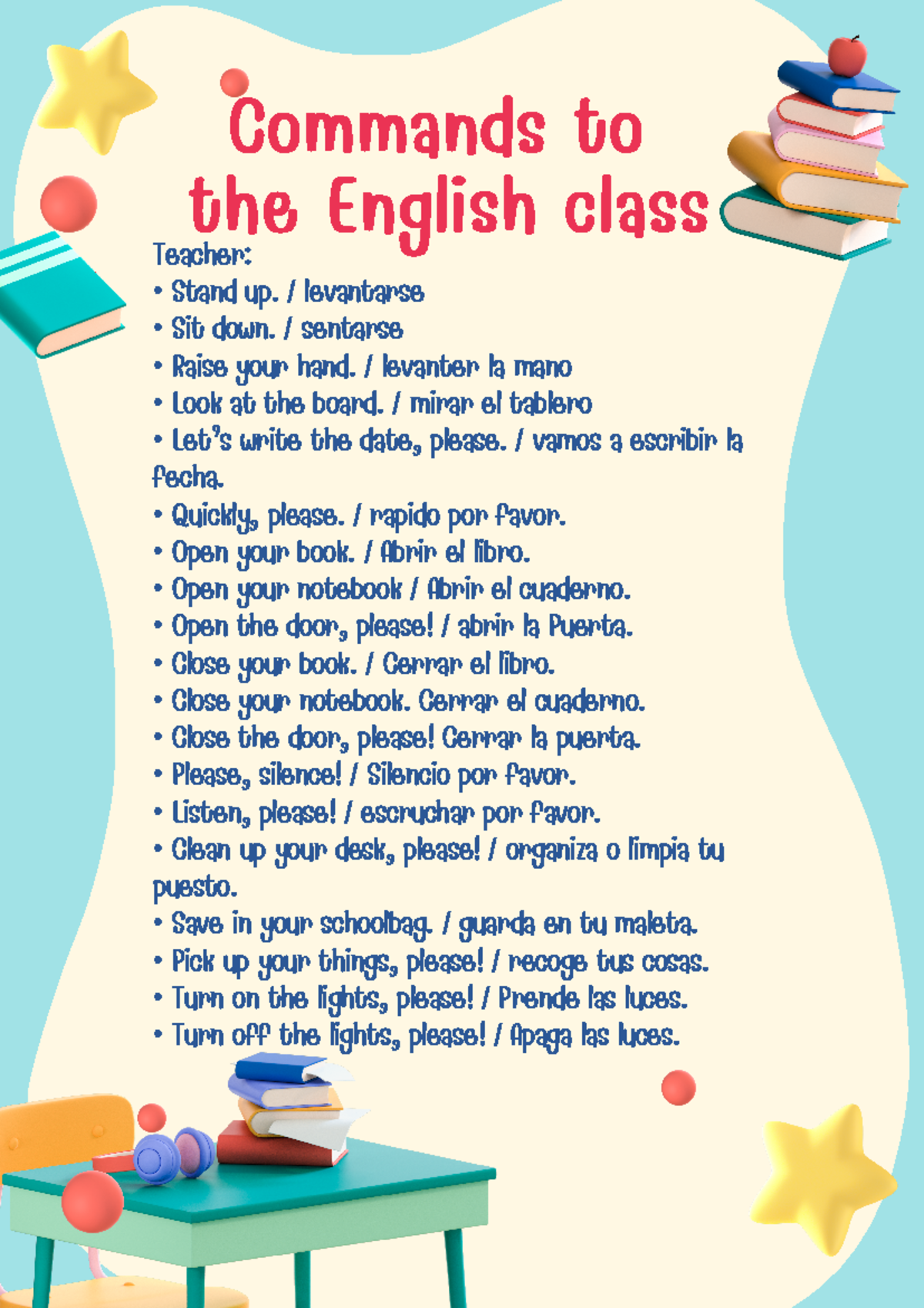 Commands in English Class - Ninguna - Studocu