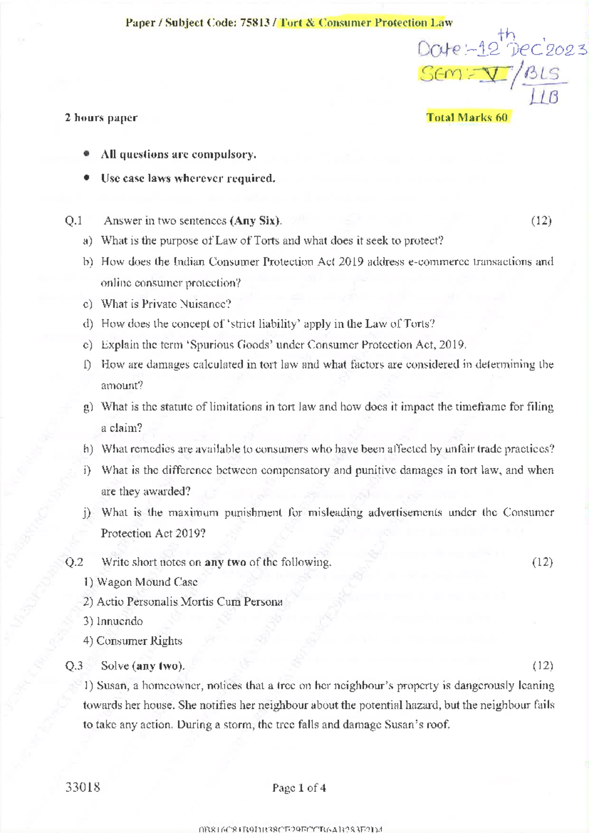 TORT 75813 Final Exam: Consumer Protection Law December 2023 - Studocu
