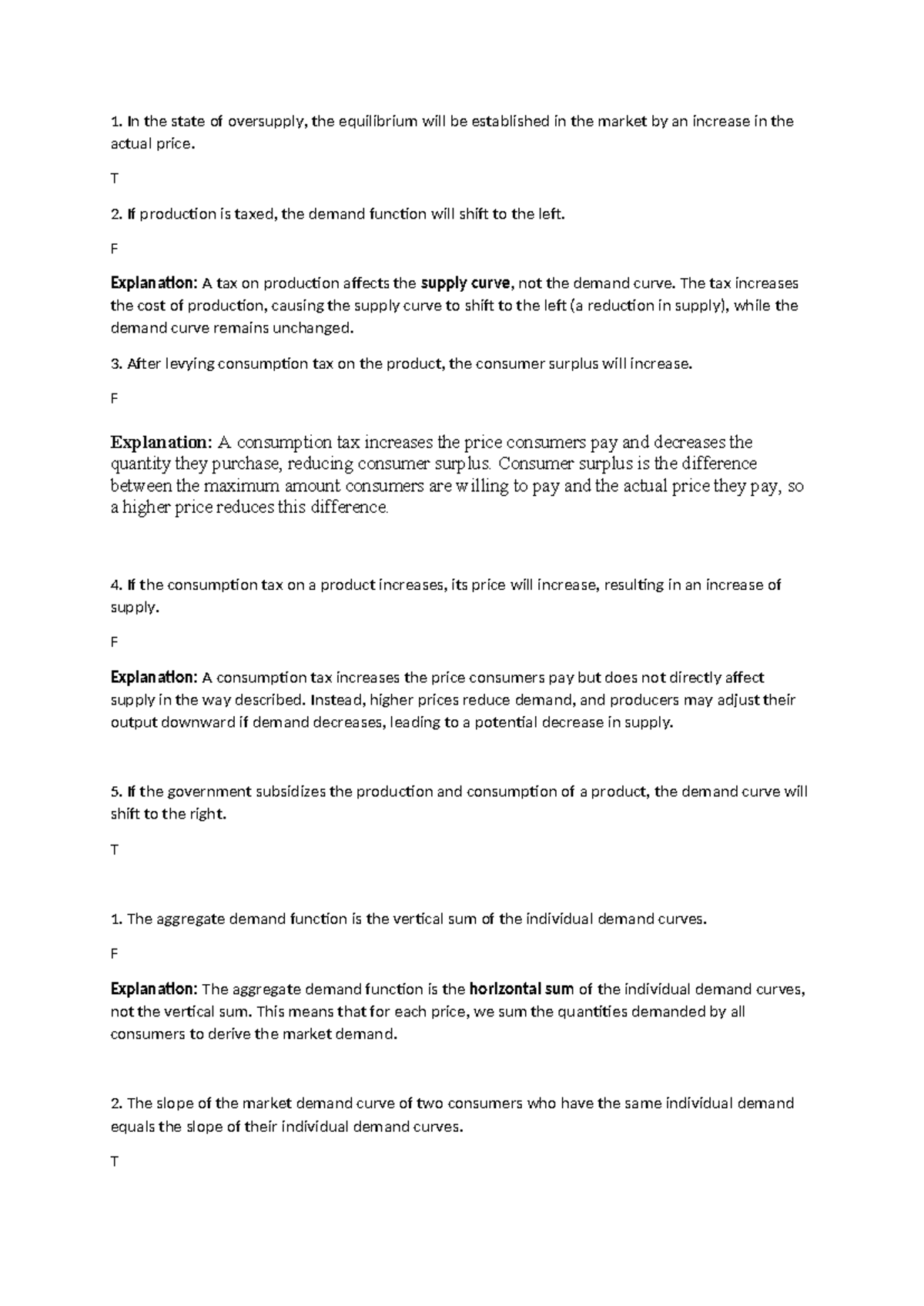 Microeconomics T/F Exam Review Notes (Course Code: ECO101) - Studocu