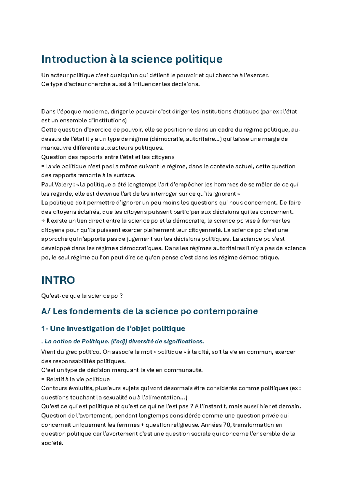 Introduction à la science politique : Concepts et enjeux clés - Studocu